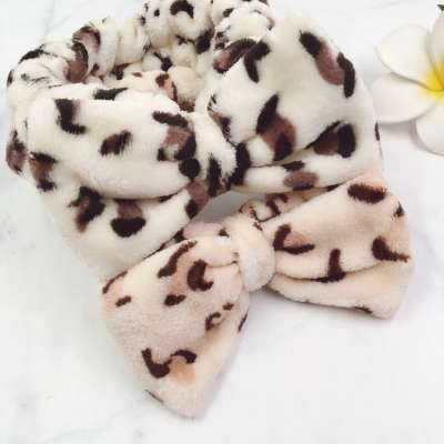 Fashion Design Leopard Print Washing Face Bow Make Up Hairbands Spa Headband